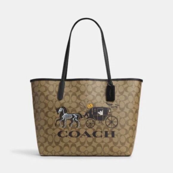 Coach Halloween tote and pumpkin driver coach wagon new - Picture 1 of 7